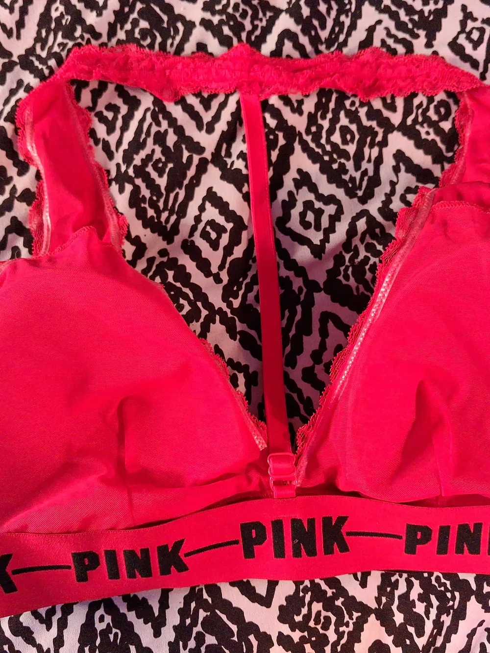 PINK Victoria's Secret Red Lace Halter Bralette with Branded Underband